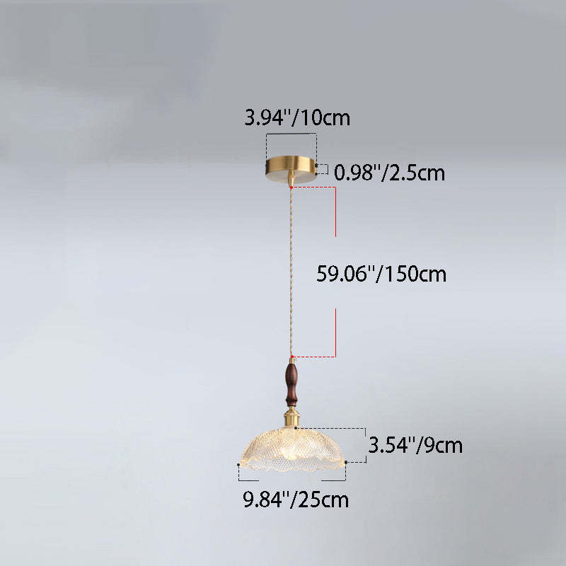 French Flower Petal Glass Wood Aluminum Pendant Light