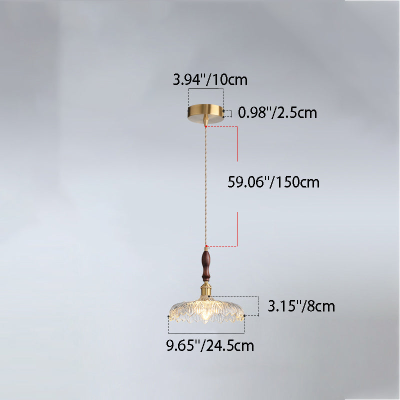 French Flower Petal Glass Wood Aluminum Pendant Light