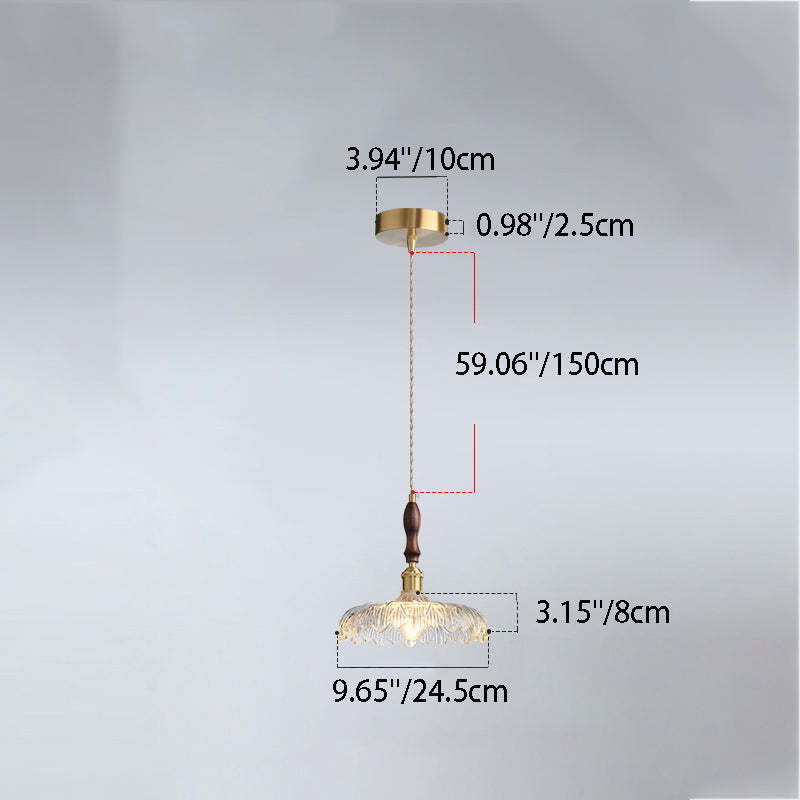 French Flower Petal Glass Wood Aluminum Pendant Light
