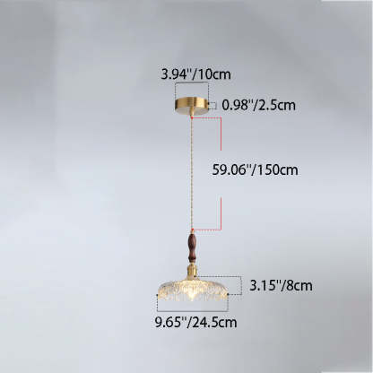 French Flower Petal Glass Wood Aluminum Pendant Light