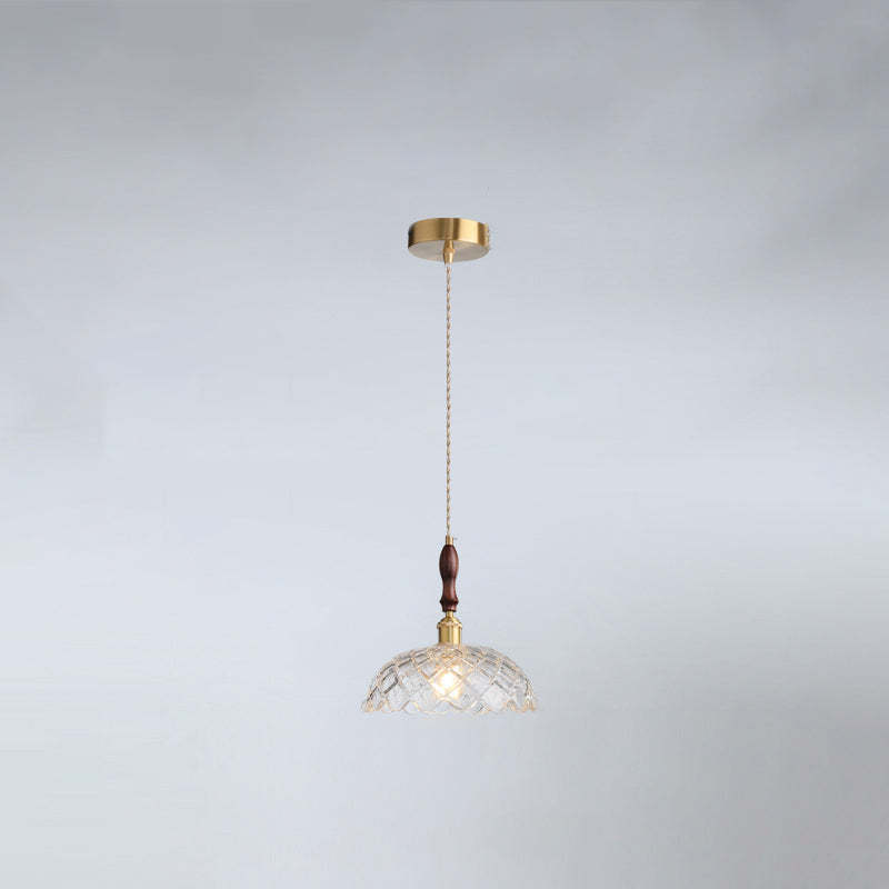 French Flower Petal Glass Wood Aluminum Pendant Light