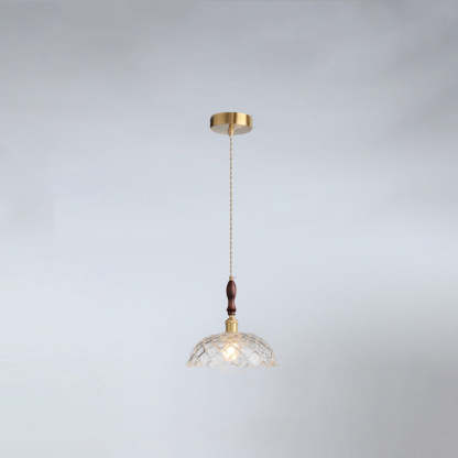 French Flower Petal Glass Wood Aluminum Pendant Light