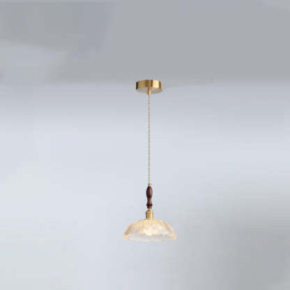 French Flower Petal Glass Wood Aluminum Pendant Light