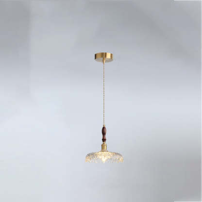 French Flower Petal Glass Wood Aluminum Pendant Light