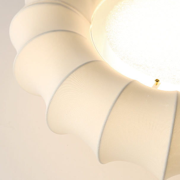 Vintage Silk Iron Wood Circular LED Semi-Flush Ceiling Light