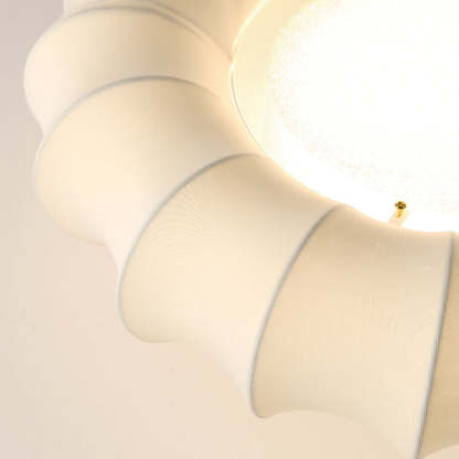 Vintage Silk Iron Wood Circular LED Semi-Flush Ceiling Light