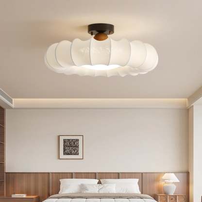 Vintage Silk Iron Wood Circular LED Semi-Flush Ceiling Light — 110V-120V For US/CA / White Light (5000K)