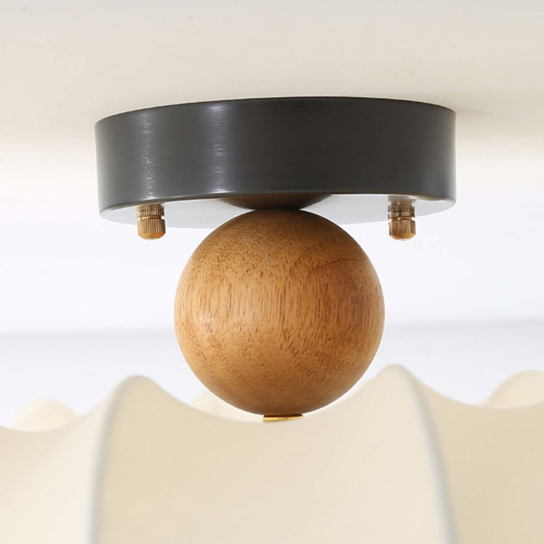 Vintage Silk Iron Wood Circular LED Semi-Flush Ceiling Light