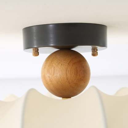 Vintage Silk Iron Wood Circular LED Semi-Flush Ceiling Light