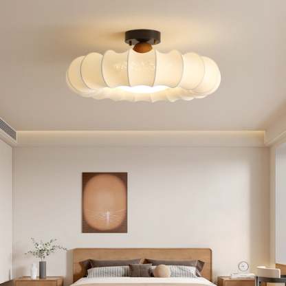 Vintage Silk Iron Wood Circular LED Semi-Flush Ceiling Light — 110V-120V For US/CA / Warm Light(3000K)