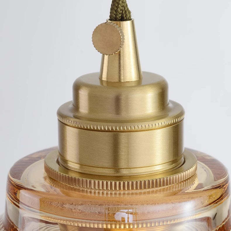 Traditional Rustic Cone Stripe Glass Brass Pendant Light