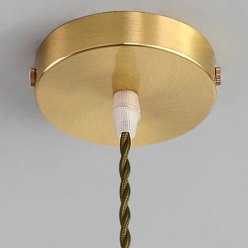 Traditional Rustic Cone Stripe Glass Brass Pendant Light