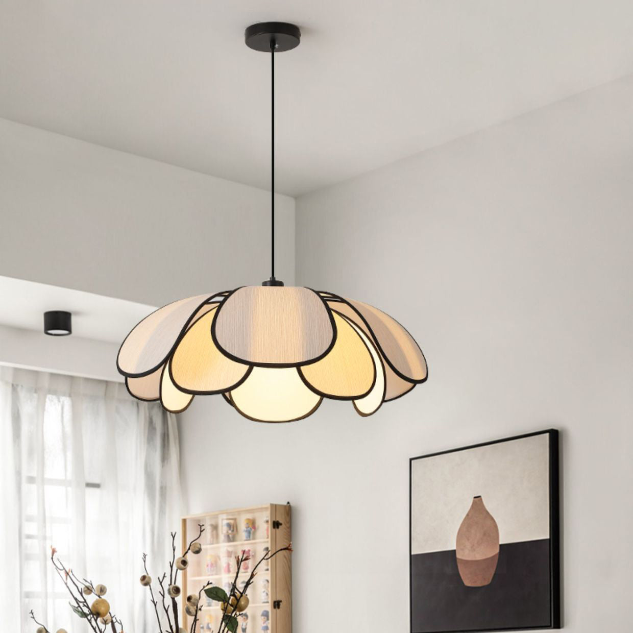 French Petal Botanical Fiber Iron Pendant Light