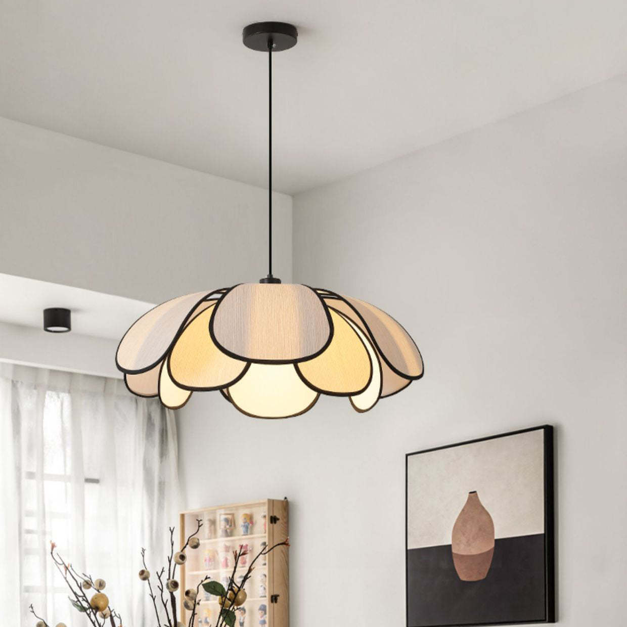 French Petal Botanical Fiber Iron Pendant Light