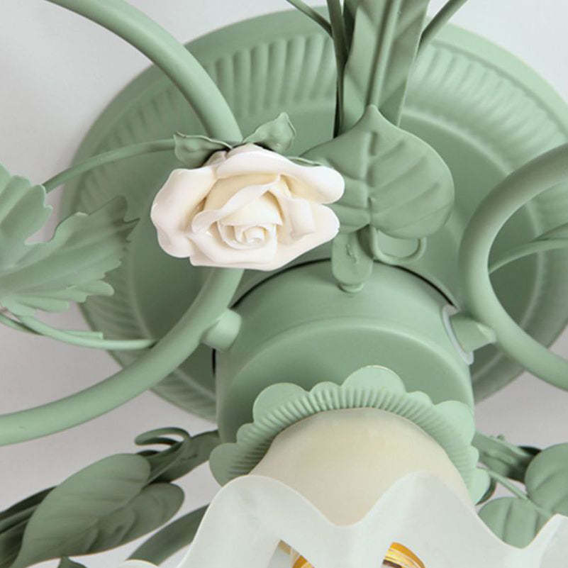 French Bellflower Iron Ceramic Glass Ceiling Light