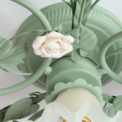 French Bellflower Iron Ceramic Glass Ceiling Light