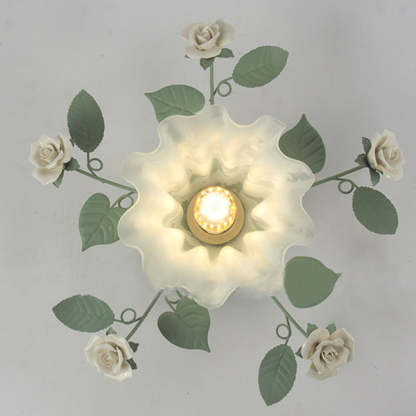 French Bellflower Iron Ceramic Glass Ceiling Light