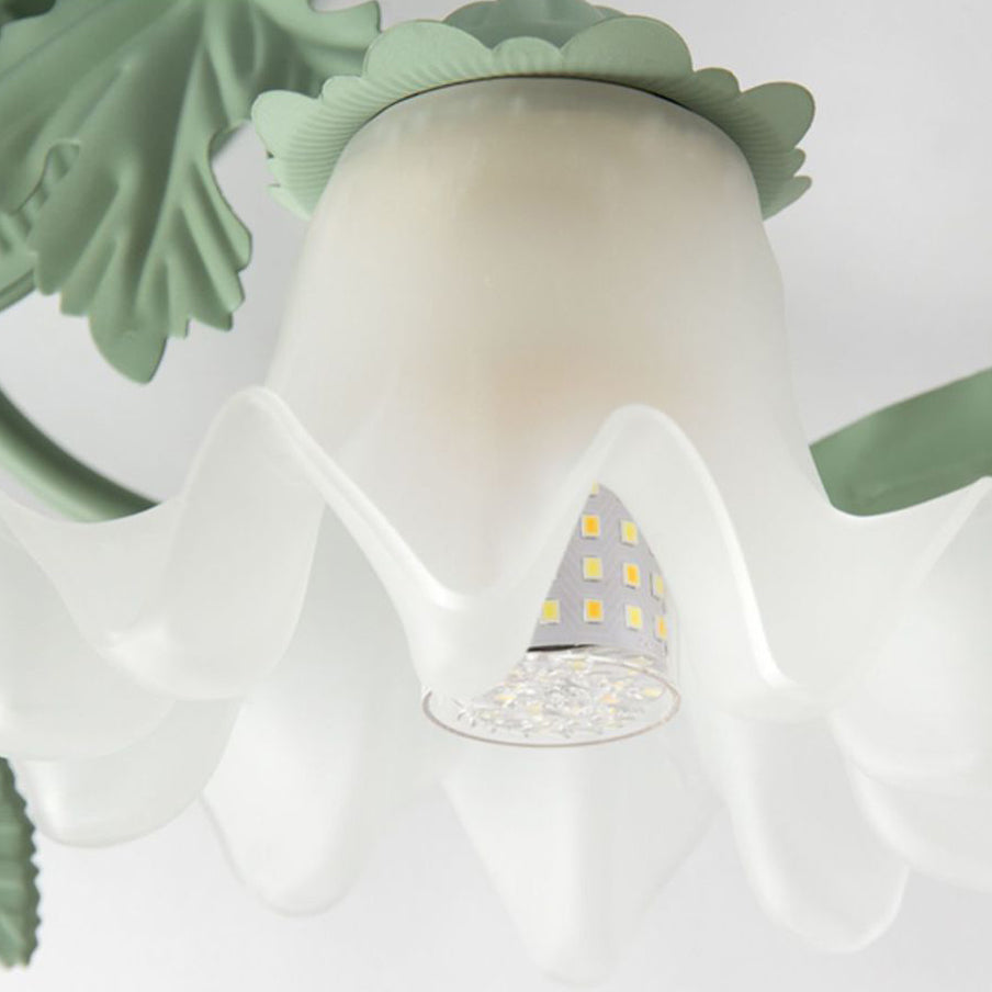 French Bellflower Iron Ceramic Glass Ceiling Light