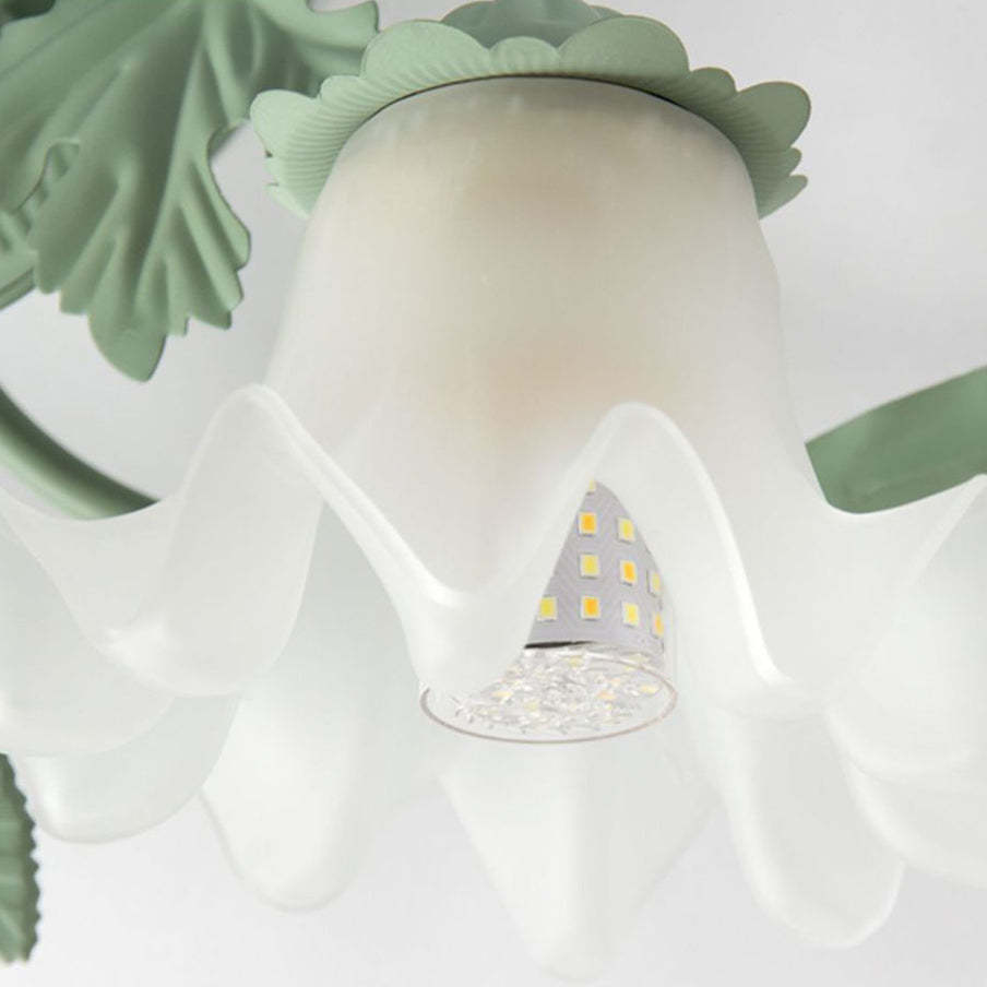 French Bellflower Iron Ceramic Glass Ceiling Light