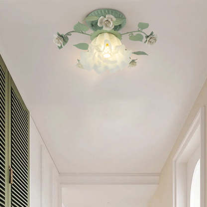 French Bellflower Iron Ceramic Glass Ceiling Light