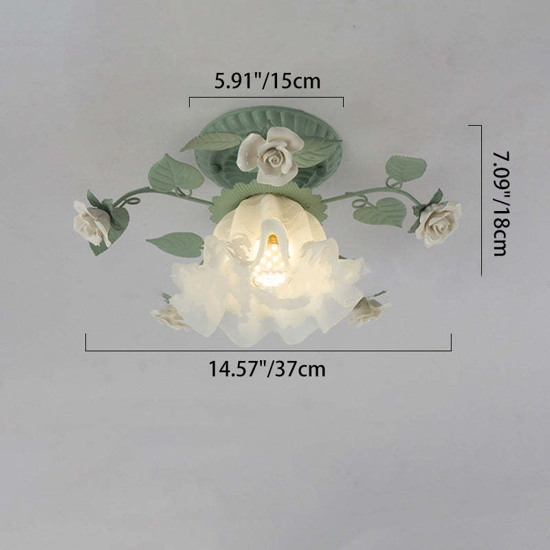 French Bellflower Iron Ceramic Glass Ceiling Light