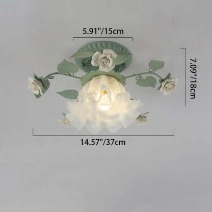 French Bellflower Iron Ceramic Glass Ceiling Light