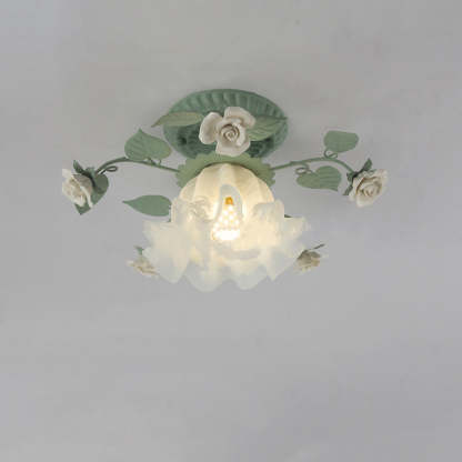 French Bellflower Iron Ceramic Glass Ceiling Light