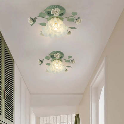 French Bellflower Iron Ceramic Glass Ceiling Light — 220V-240V For UK/AU