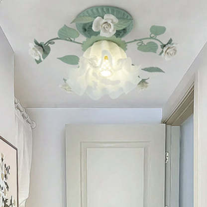 French Bellflower Iron Ceramic Glass Ceiling Light