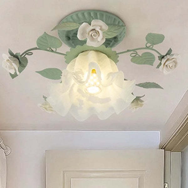 French Bellflower Iron Ceramic Glass Ceiling Light — 110V-120V For US/CA