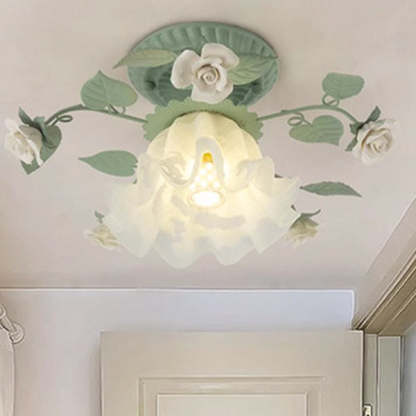 French Bellflower Iron Ceramic Glass Ceiling Light — 110V-120V For US/CA
