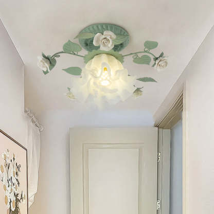 French Bellflower Iron Ceramic Glass Ceiling Light