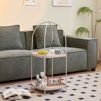 Contemporary Birdcage Steel 2-Tier End Table — Khaki
