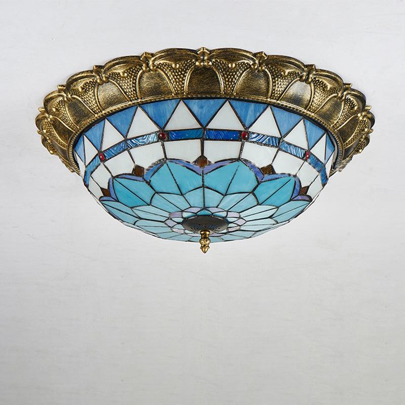 Traditional Tiffany Dome Iron Stained Glass LED Flush Light