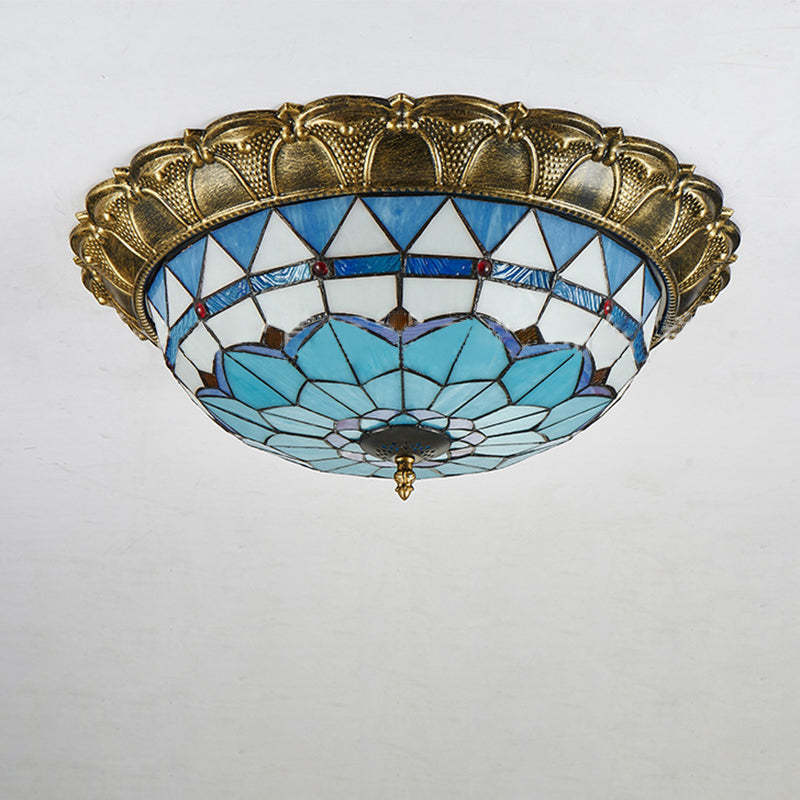 Traditional Tiffany Dome Iron Stained Glass LED Flush Light