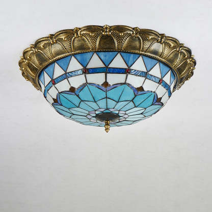 Traditional Tiffany Dome Iron Stained Glass LED Flush Light