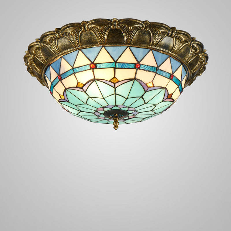 Traditional Tiffany Dome Iron Stained Glass LED Flush Light — White Light (5000K) / 220V-240V For UK/AU