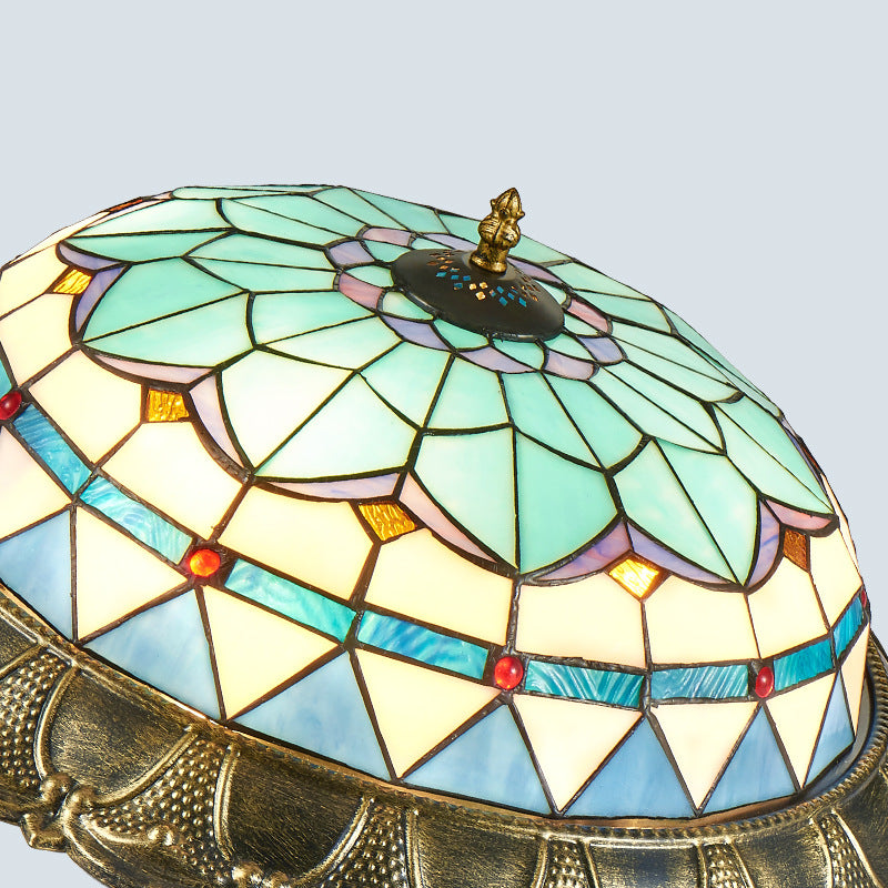 Traditional Tiffany Dome Iron Stained Glass LED Flush Light — White Light (5000K) / 110V-120V For US/CA