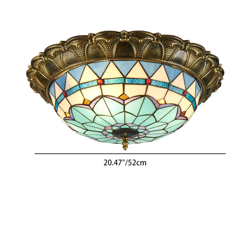 Traditional Tiffany Dome Iron Stained Glass LED Flush Light — White Light (5000K) / 220V-240V For UK/AU