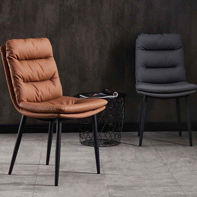 Modern Double-Upholstered Carbon Steel Leather Dining Chair — Brown