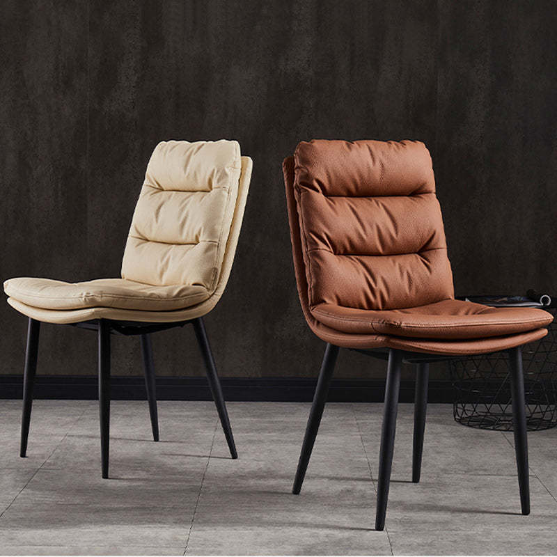 Modern Double-Upholstered Carbon Steel Leather Dining Chair — Beige