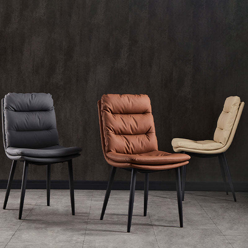 Modern Double-Upholstered Carbon Steel Leather Dining Chair — Orange