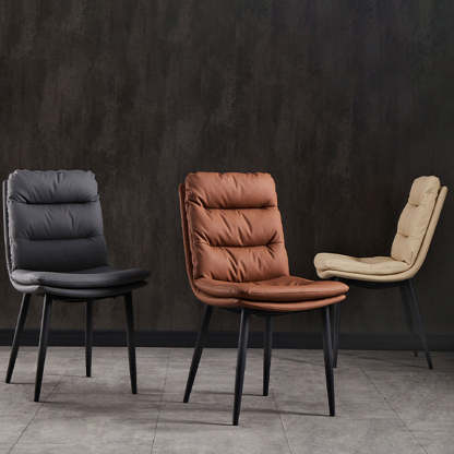 Modern Double-Upholstered Carbon Steel Leather Dining Chair — Orange
