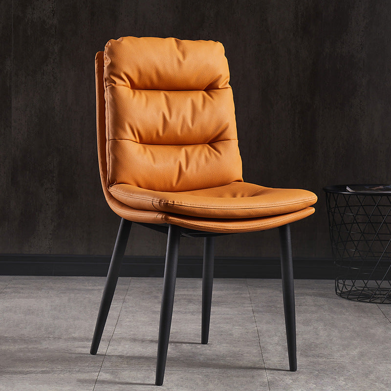Modern Double-Upholstered Carbon Steel Leather Dining Chair