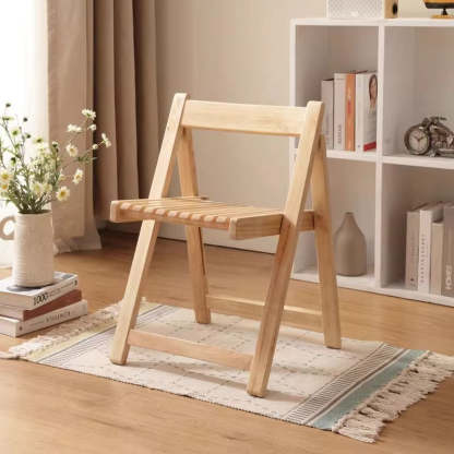 Nordic Foldable Wooden Slat Dining Chair — Wood Color