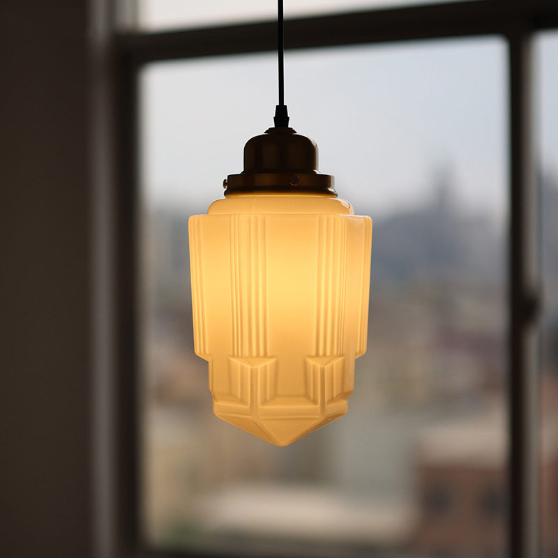 Vintage Cylinder Pagoda Brass Glass Pendant Light — 110V-120V For US/CA