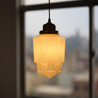 Vintage Cylinder Pagoda Brass Glass Pendant Light — 110V-120V For US/CA