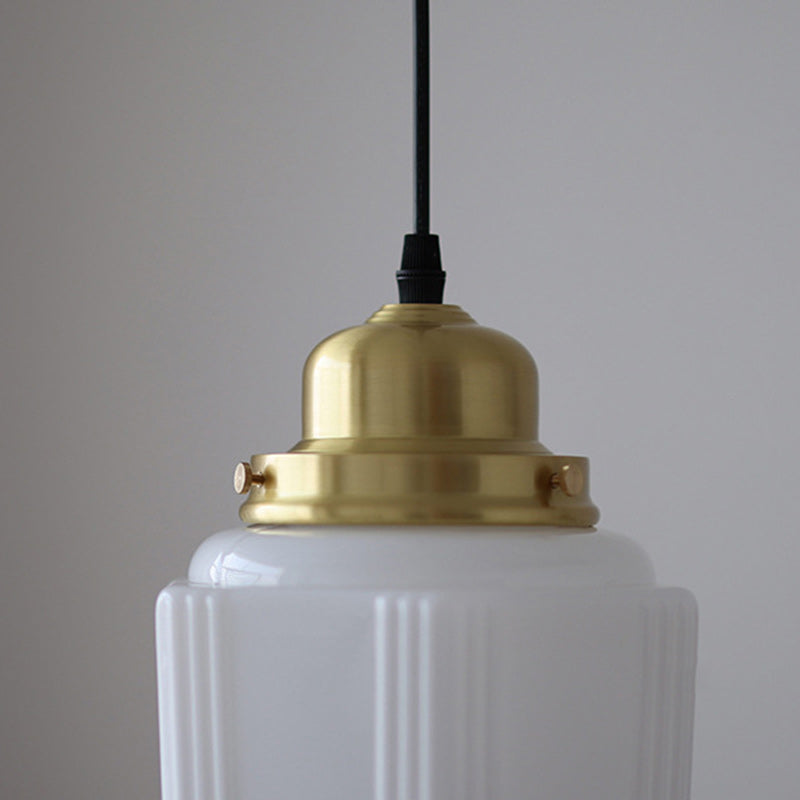 Vintage Cylinder Pagoda Brass Glass Pendant Light