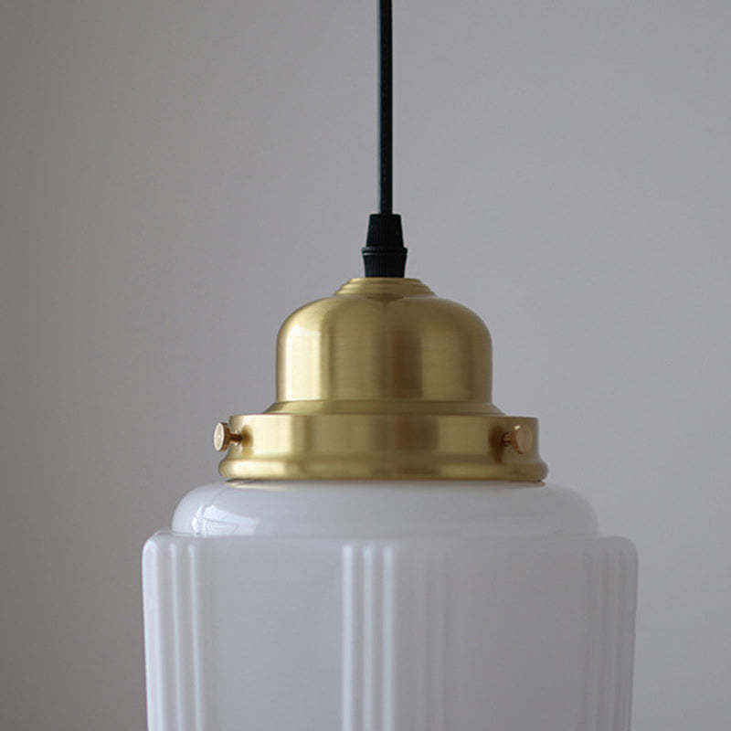 Vintage Cylinder Pagoda Brass Glass Pendant Light