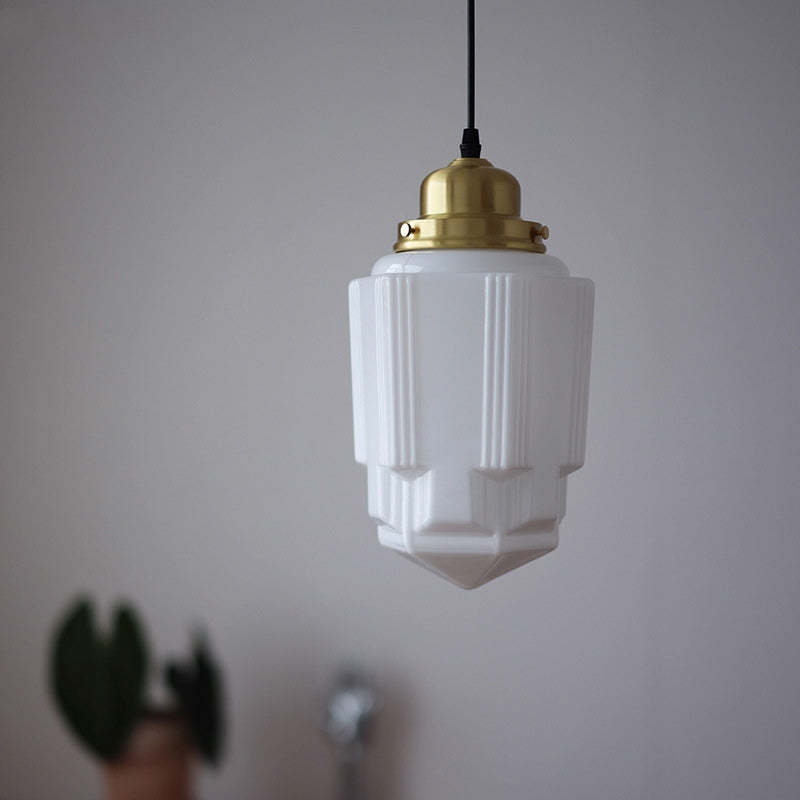 Vintage Cylinder Pagoda Brass Glass Pendant Light